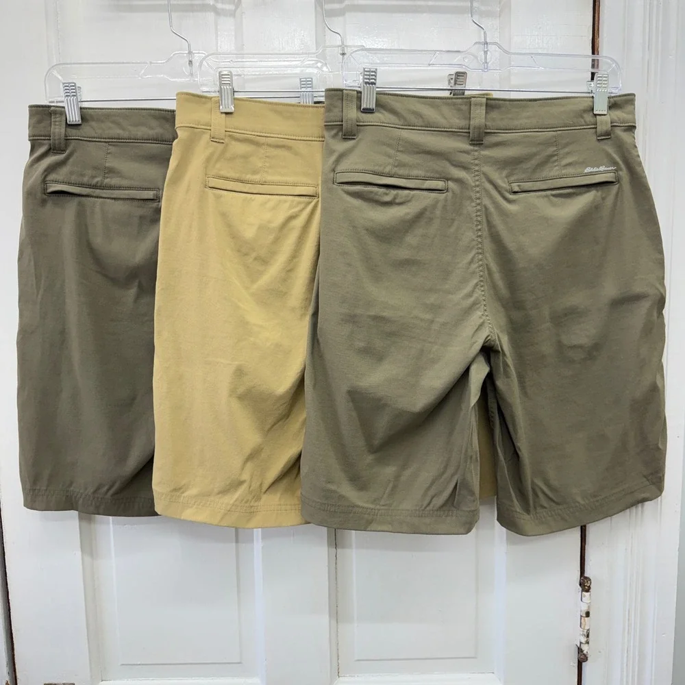 Eddie Bauer Travex Mens 30 Hiking Shorts Bundle 3 pack Brown Tan Nylon Spandex